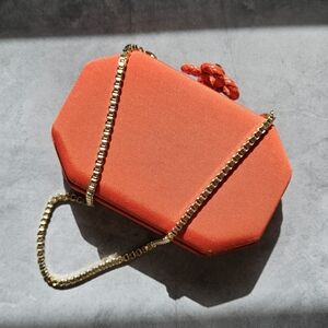 ROBERTO CAVALLI NEON ORANGE SNAKE CLASP CLUTCH